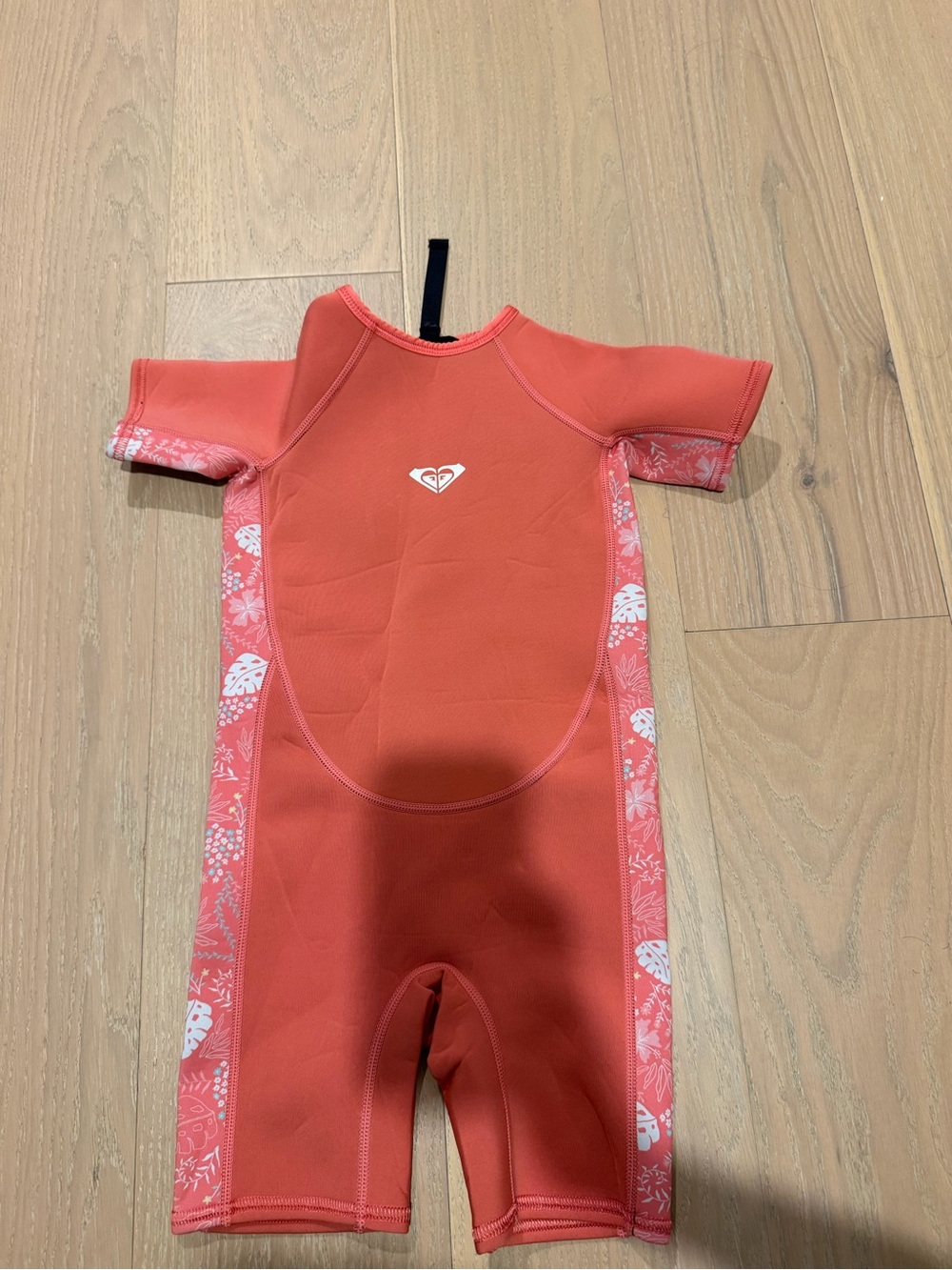 Roxy Coral Short Sleeve Kids Swim Sunsuit with Pink Floral Panels